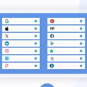 A professional Citation Building Services graphic showcasing verified business listings across major directories, including Google, Apple, Yelp, Facebook, and Bing.