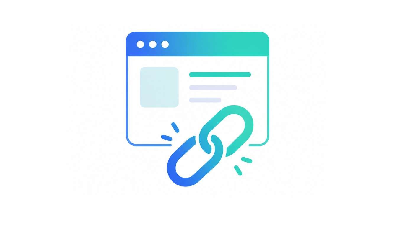 A vector icon showing a blue and green gradient chain link symbol overlapping a browser window interface, representing professional off-page SEO and link building services.